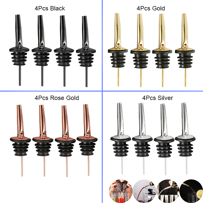 Bitters Bottle Set - 4 ชิ้นสีดํา/Rose Gold/Silver Liquor Pourers, สแตนเลสสตีลขวดเหล้า