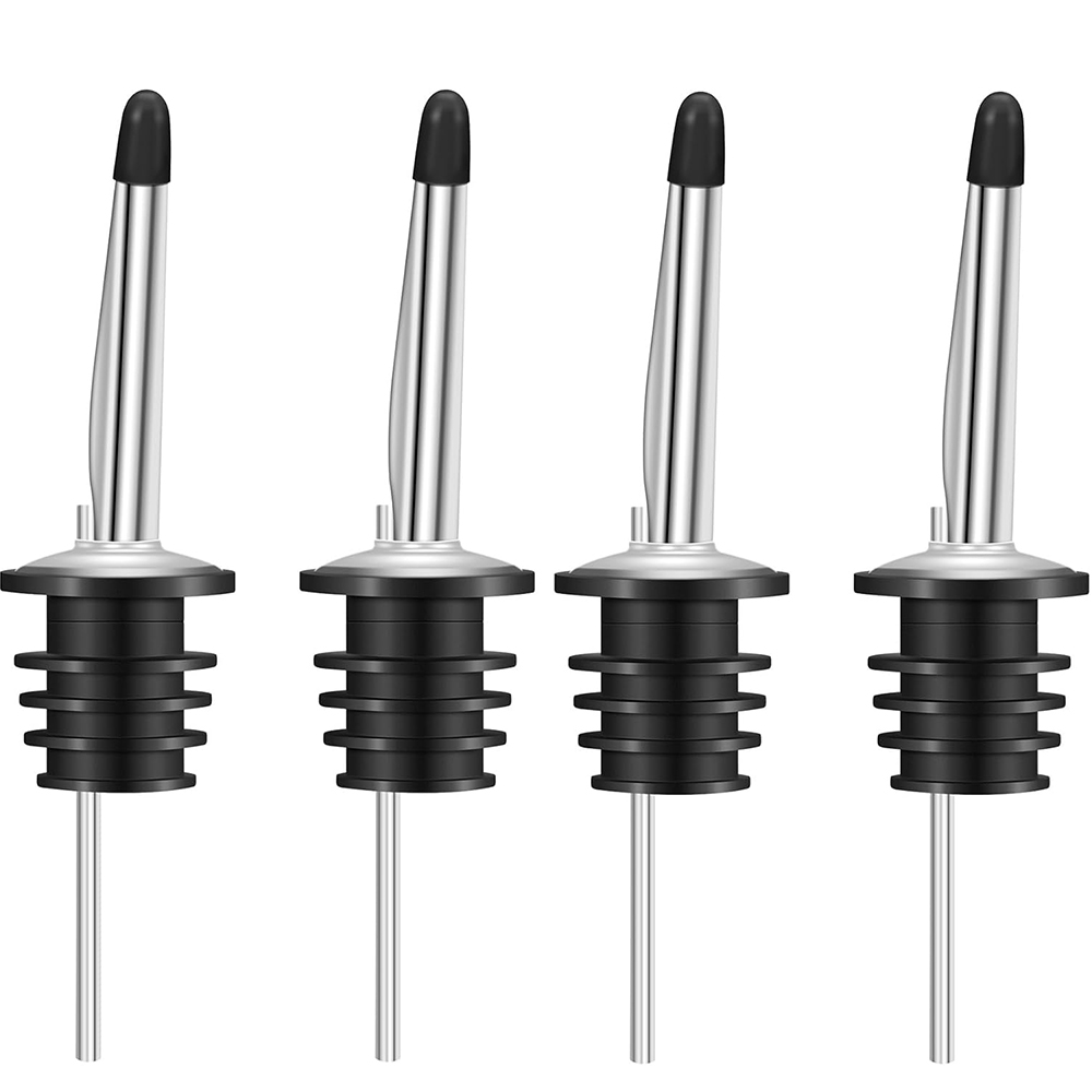 Speed Pourer Cap - 4 ชิ้นสแตนเลสสตีลคลาสสิกขวด Pourers เหล้า Pourers ยางฝุ่นหมวก